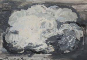 Duża chmura i mały ktoś - Ula Niemirska (2016), kolaż, akryl na płótnie
