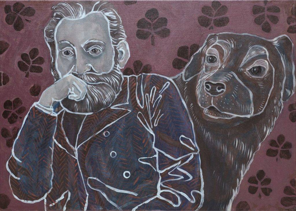 Pawłow i pies Pawłowa - Hanna Pyrzyńska (2015), obraz akrylowy na płótnie