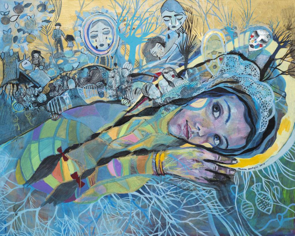 Niebieska - Paulina Maksjan (2016), kolaż, akryl na płótnie