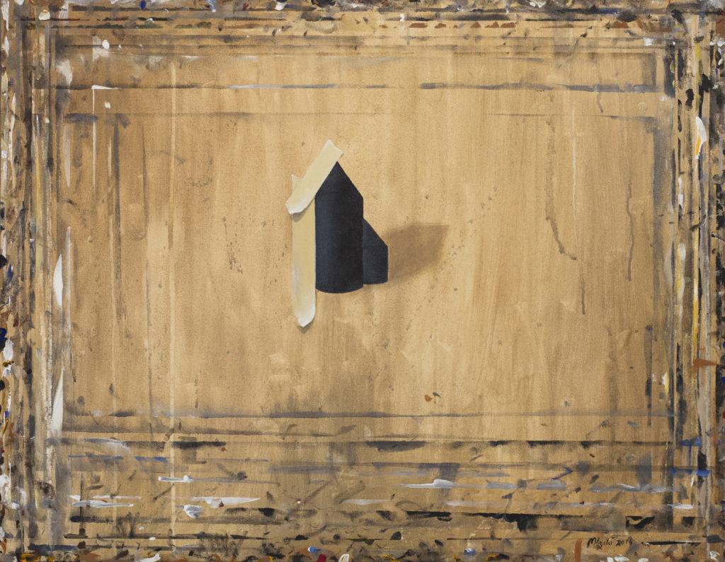 Deska z kościółkiem - Dariusz Mlącki (2016), obraz akrylowy na płótnie