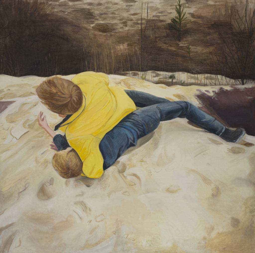 Chłopcy bijący się na pustyni - Mikołaj Szpaczyński (2013), obraz olejny na płótnie