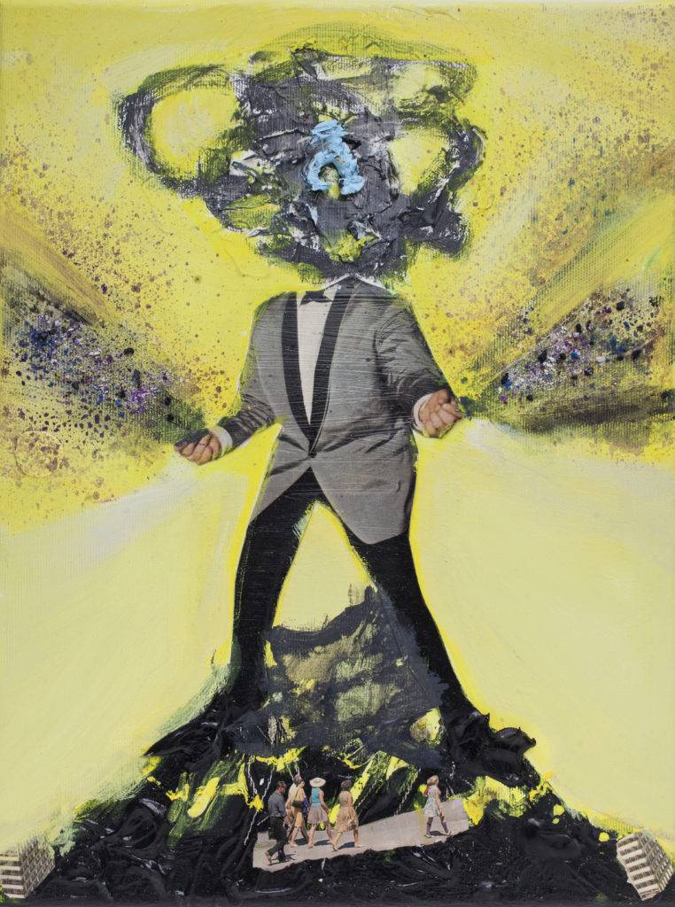 Pan Smog - Ula Niemirska (2017), akryl, kolaż, plakatówka, płótno