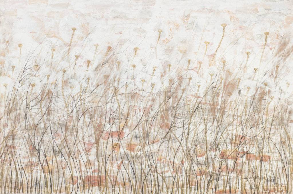 Zmierzwiona łąka z cyklu Zauroczona dmuchawcami - Mariola Świgulska (2017), obraz akrylowy na płótnie