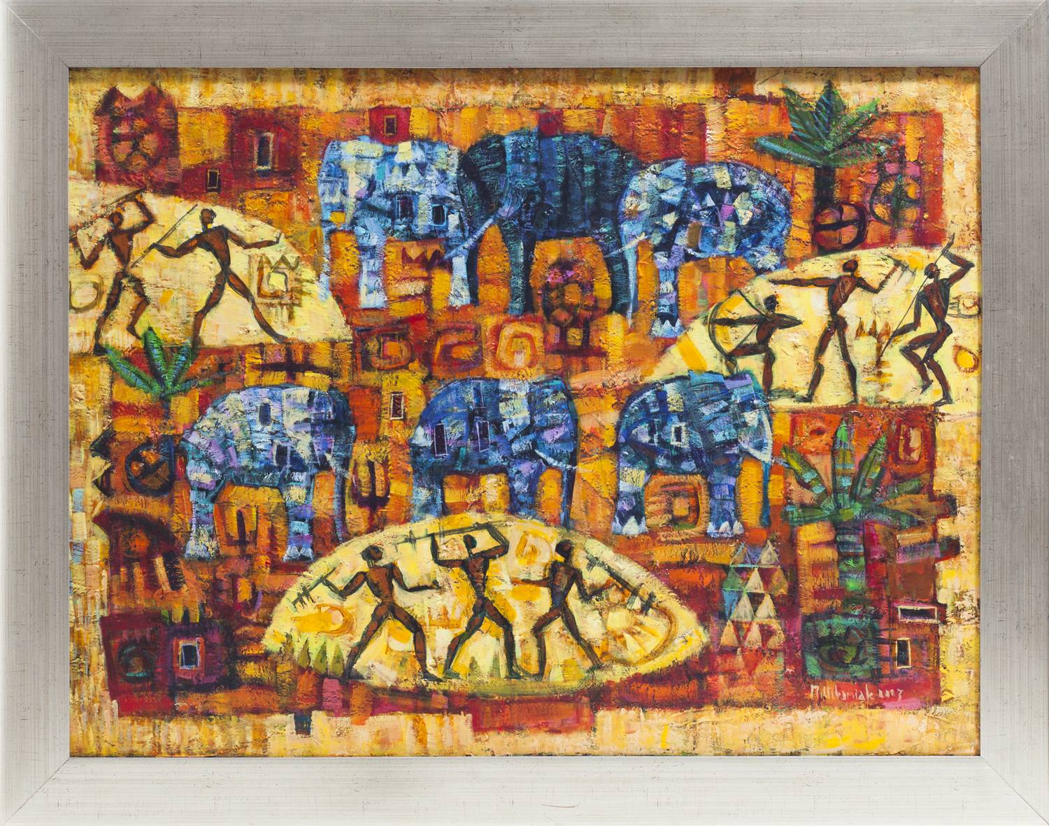 Opiekunowie słoni - Maciej Urbaniak (2003), obraz olejny na płótnie