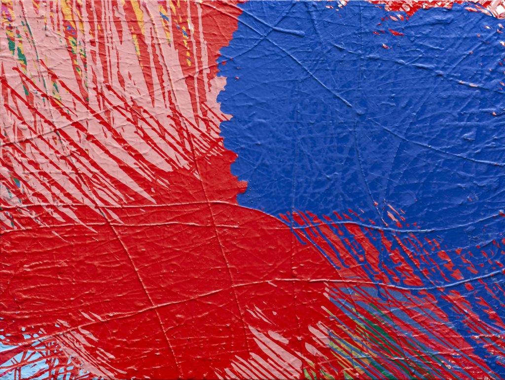 Record red/blue IV - Robert Jaworski (2018), olej, akryl, lakier, płótno