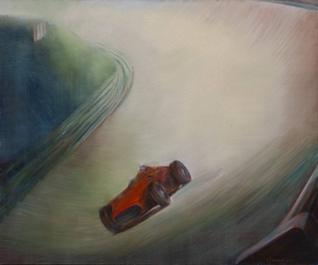 Fangio w Ferrari - Grzegorz Śmigielski (2018), obraz olejny na płótnie