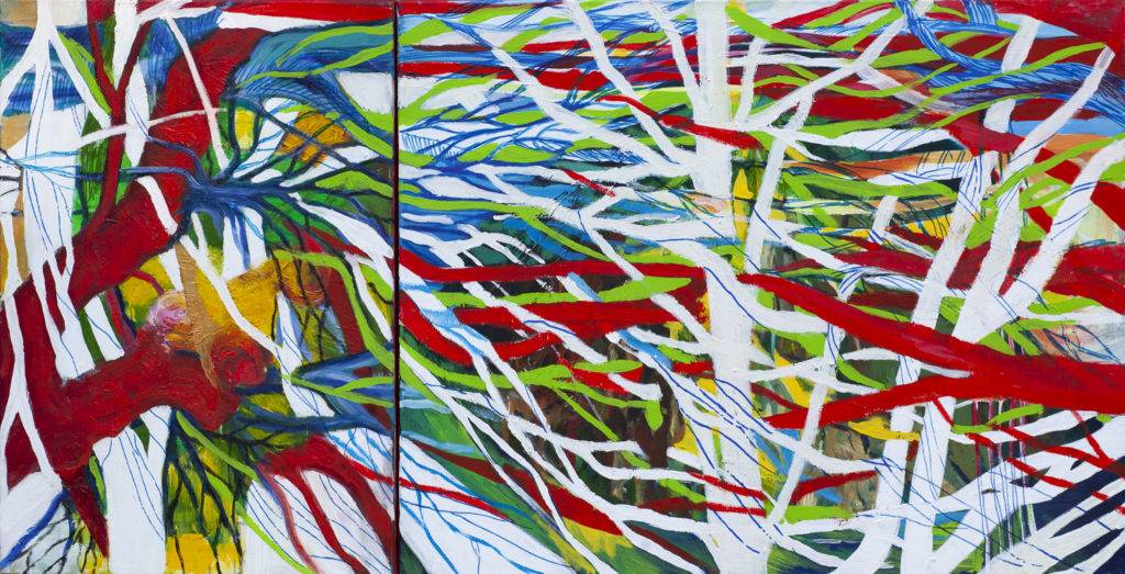 Las-dżungla - Agata Rudzikiewicz (2018), obraz akrylowo-olejny na płótnie