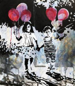 Dzieci z balonikami - Bartek Pszon (2018), obraz olejny na płótnie