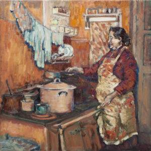 kobieta w kuchni - Piotr Pachecki (2018), obraz olejny na płótnie