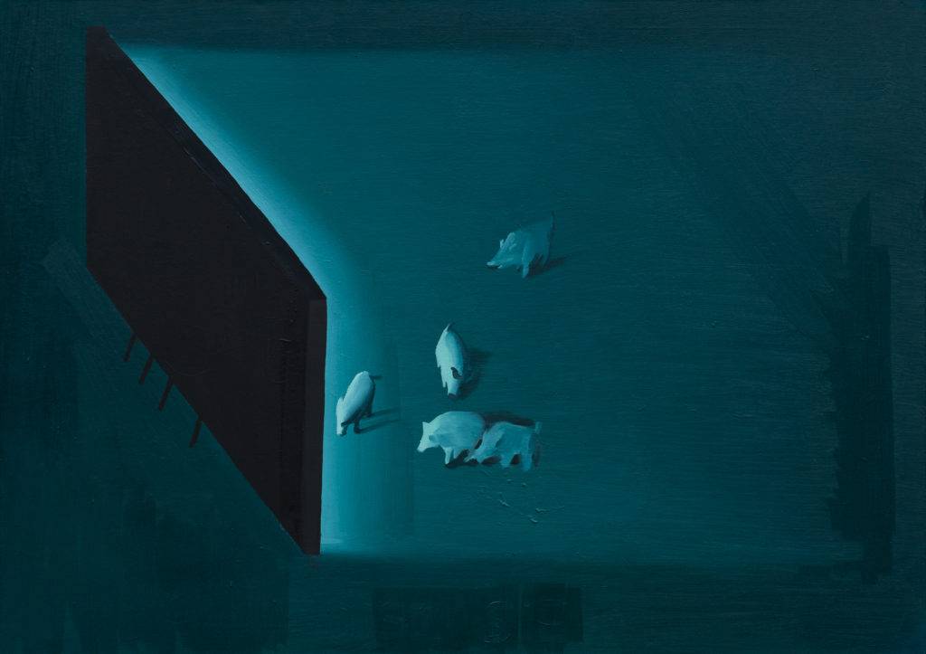 Boars at night - Kacper Woźny (2018), obraz olejny na płótnie