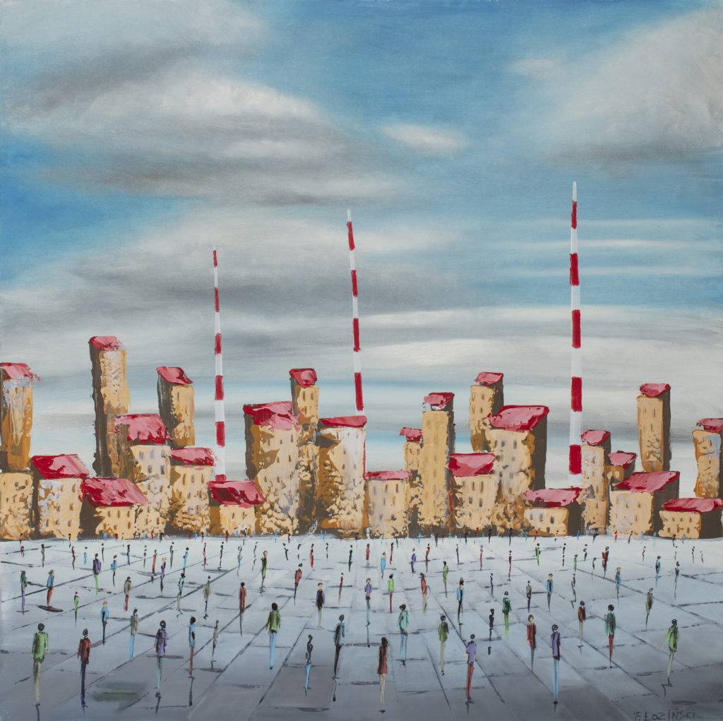 Niewidome miasto - Filip Łoziński (2018), obraz olejno-akrylowy na płótnie