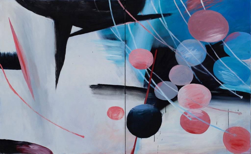 Huśtawka pod czerwoną batutą - Artur Wojtczuk (2017), obraz olejny na płótnie