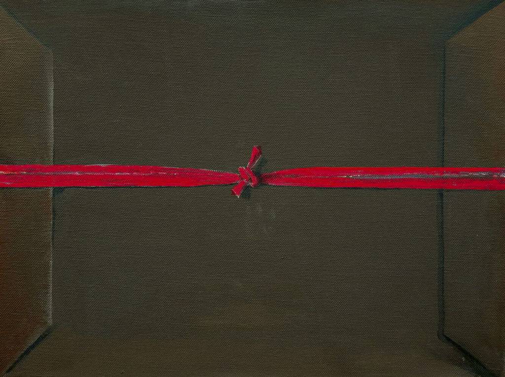 Pudełko z czerwoną tasiemką - Dariusz Mlącki (2009), obraz olejny na płótnie
