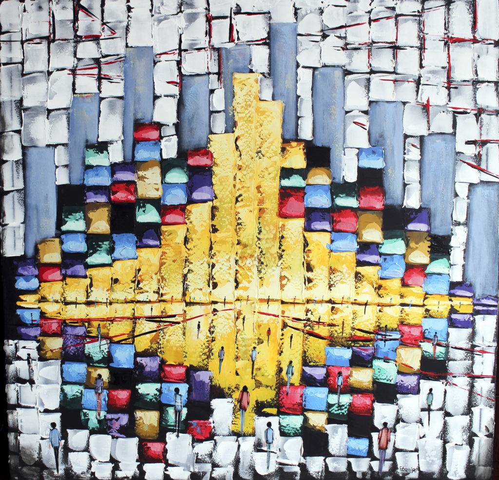 Squared World - Filip Łoziński (2019), obraz olejno-akrylowy na płótnie