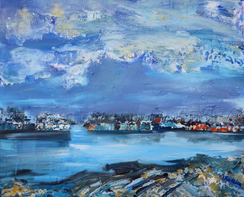 Rzeka Odra i chmury - Izabela Rudzka (2018), obraz olejny na płótnie