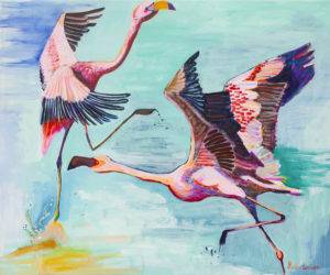 Flamingi - Marta Lisiewicz (2019), obraz akrylowy na płótnie