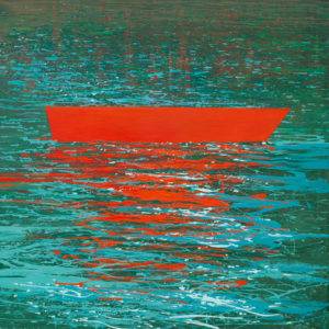 Czerwona łódka - Agnieszka Kruk (2019), obraz olejny na płótnie