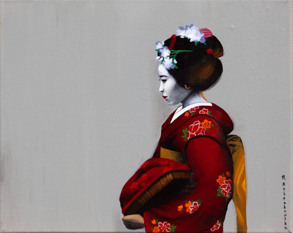 Geisha minimal - Marta Achtabowska (2019), obraz akrylowy na płótnie
