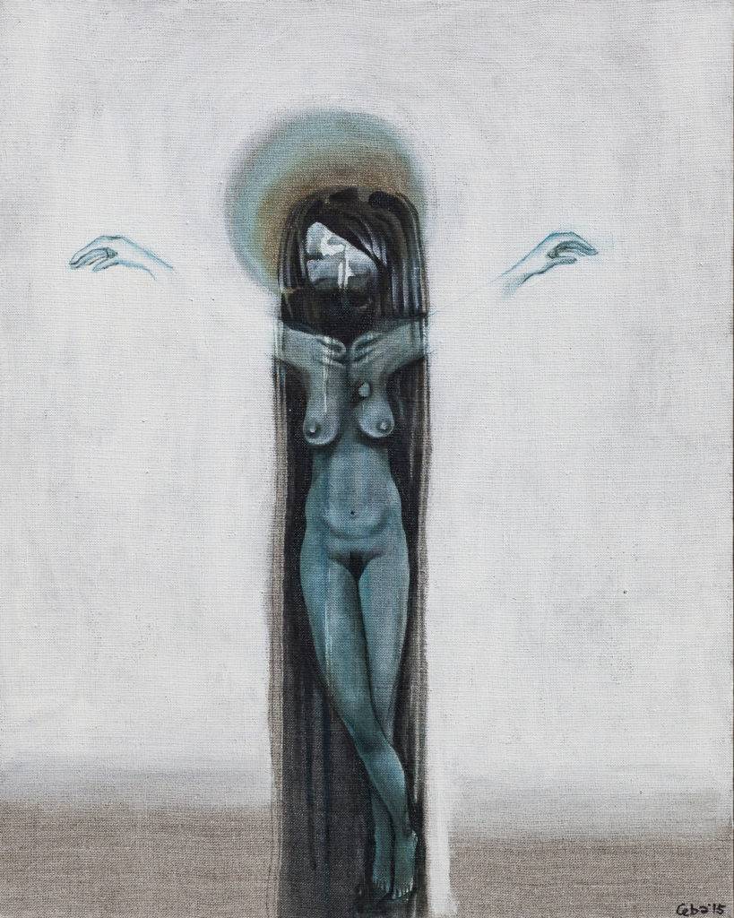 Wilgefortis z cyklu Moja skóra - Magdalena Cybulska (2015), obraz olejno-akrylowy na płótnie