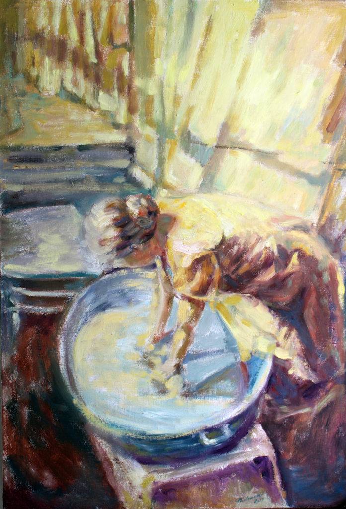 Kobieta przy praniu - Piotr Pachecki (2019), obraz olejny na płótnie