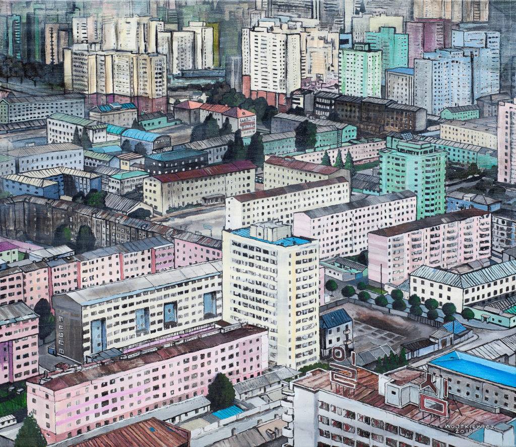 Pjongjang - Piotr Wojtkiewicz (2018), obraz akrylowy na płótnie