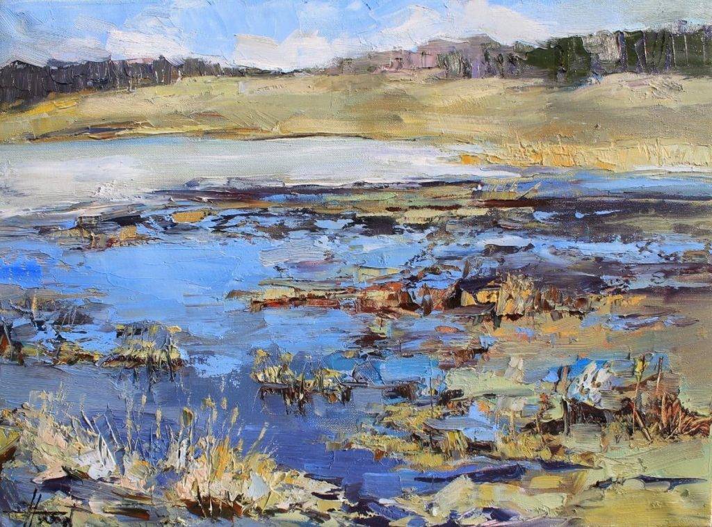 Jezioro w marcu - Henadzy Havartsou (2019), obraz olejny na płótnie