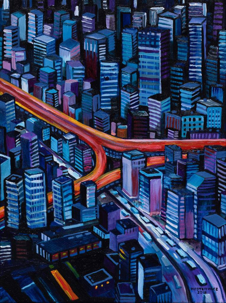 City lights - Piotr Wojtkiewicz (2018), obraz akrylowy na płótnie