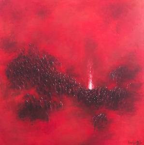 Gathering in red - Sebastian Garyantesiewicz (2019), obraz akrylowy na płótnie