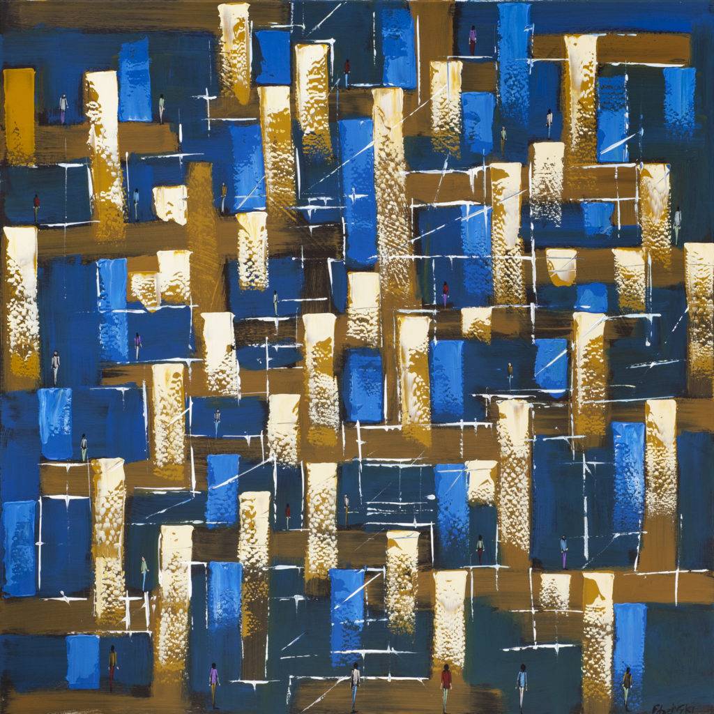 Samotny w tłumie - Filip Łoziński (2019), obraz olejno-akrylowy na płótnie