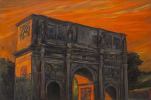 Zachód słońca nad Forum Romanum IV - Adam Rokowski (2019), obraz olejny na płótnie