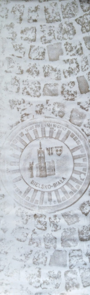 Bielsko Biała z cyklu Obrazy Przejezdne - Piotr C. Kowalski (2019), kurz, pył, płótno (bez blejtramu)