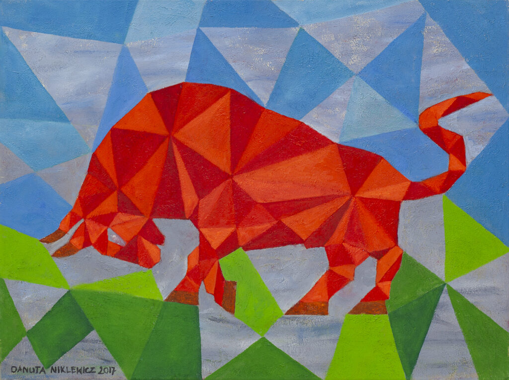 Red bull - Danuta Niklewicz (2017), obraz olejno-akrylowy na płótnie