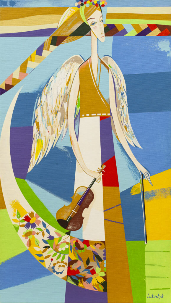 Anioł ze skrzypcami - Neli Lukashyk (2020), obraz akrylowy na płótnie