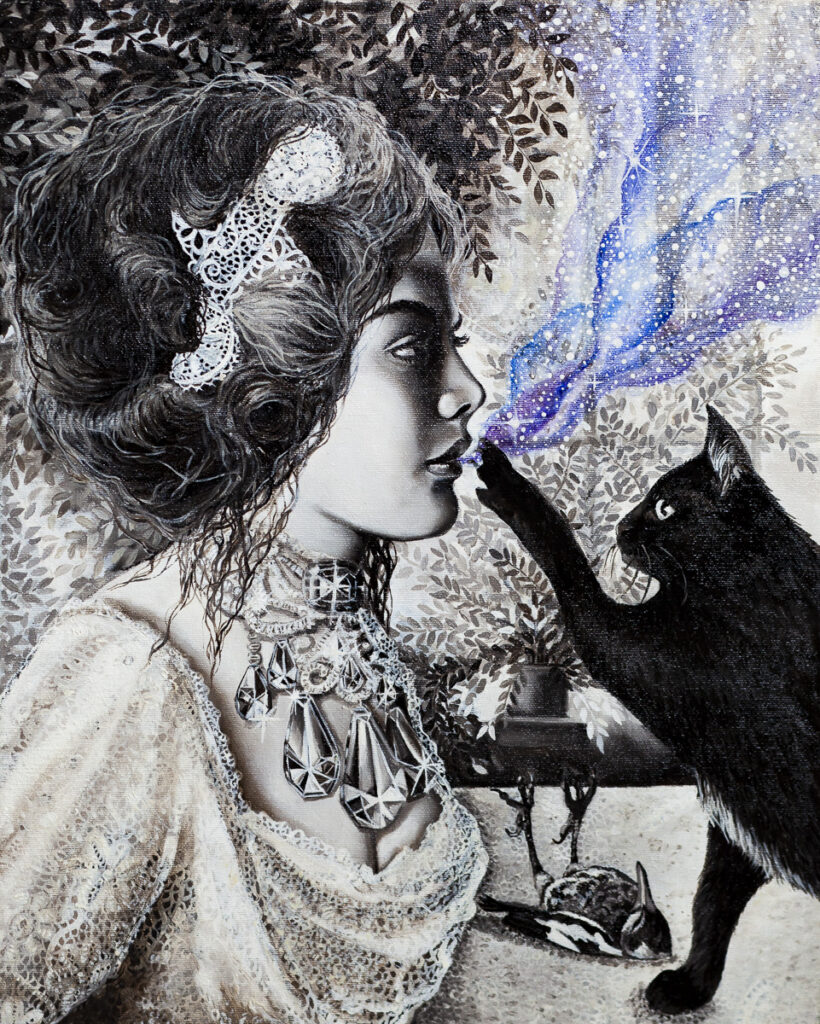Dziewczyna z kotem - Marta Julia Piórko (2019), obraz olejny na płótnie