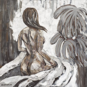 Akt szaro-brązowy siedzący - Anita Domeracka (2020), obraz akrylowy na płótnie