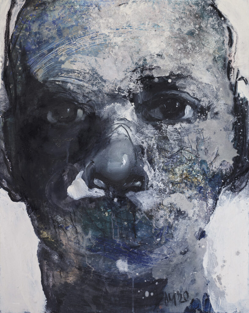 Maska czy twarz IX - Aleksandra Modzelewska (2020), akryl, olej, węgiel, klej, płótno