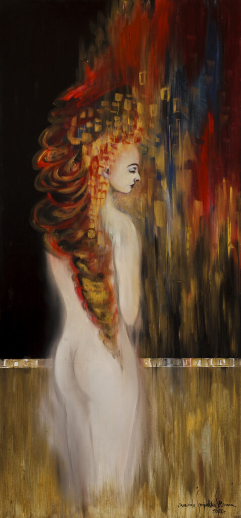 Aura kobiecości z cyklu Fascynacja Klimtem - Mariola Świgulska (2020), obraz akrylowy na płótnie