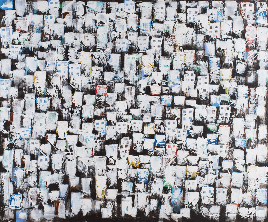 Bezpieczna dzielnica - Filip Łoziński (2020), obraz olejno-akrylowy na płótnie