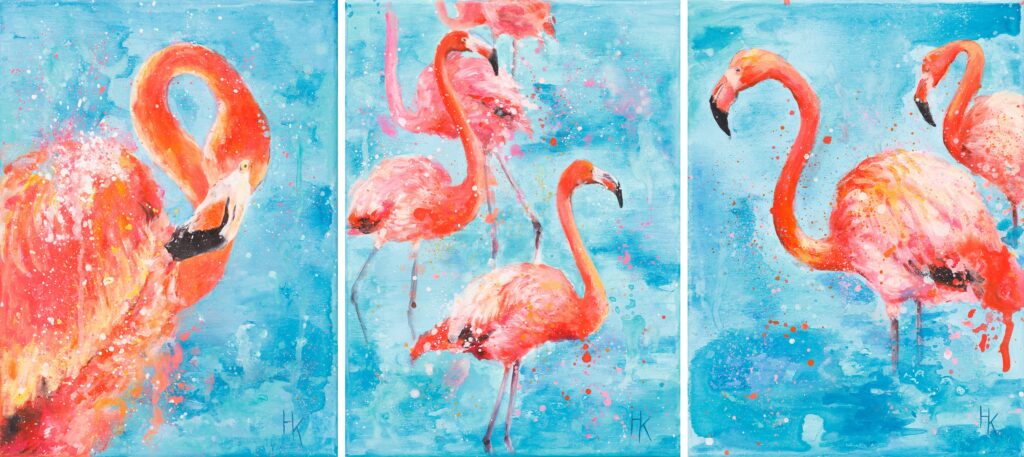 Flamingos - Khrystyna Hladka (2019), obraz akrylowy na płótnie