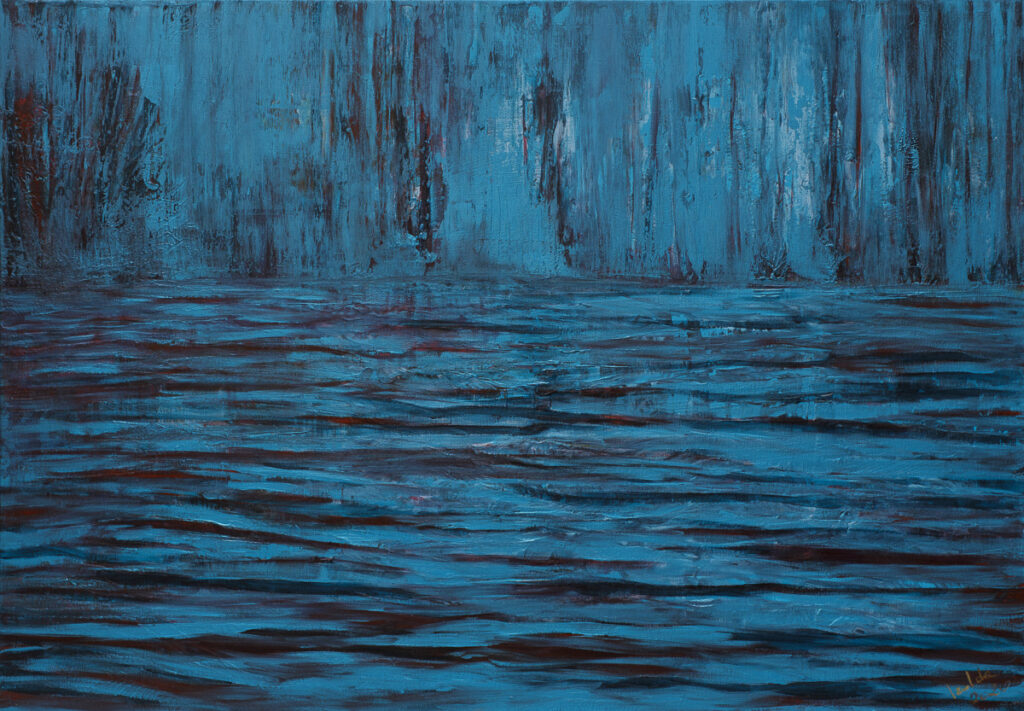Jezioro spokoju - Izabela Drzewiecka (2020), technika mieszana, olej, akryl, płótno