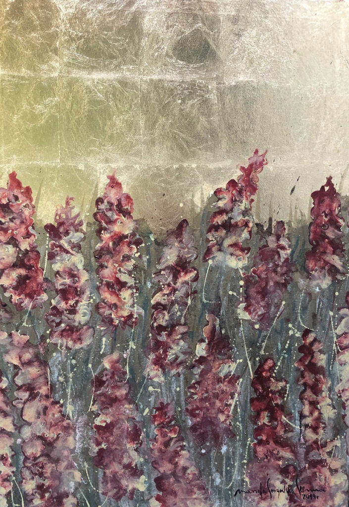 Gladiolus - Mariola Świgulska (2019), akryl, szlagmetal, płótno