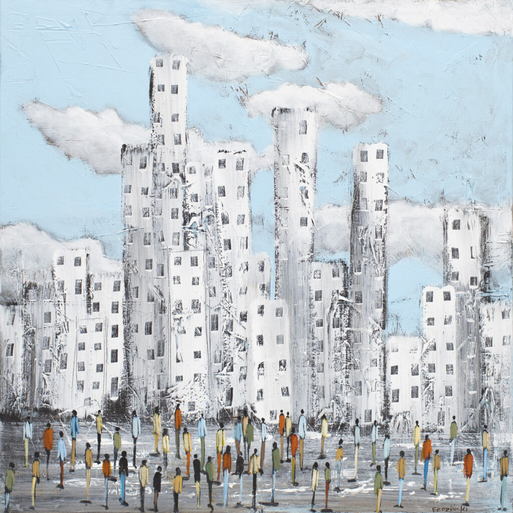 Miejski tłok - Filip Łoziński (2020), obraz akrylowy na płótnie