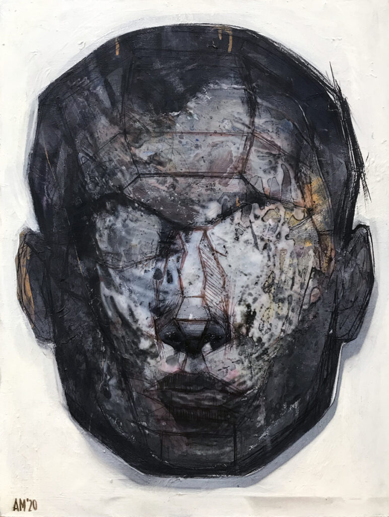 Maska czy twarz S4 24 - Aleksandra Modzelewska (2020), akryl, klej, węgiel, flamaster, płótno