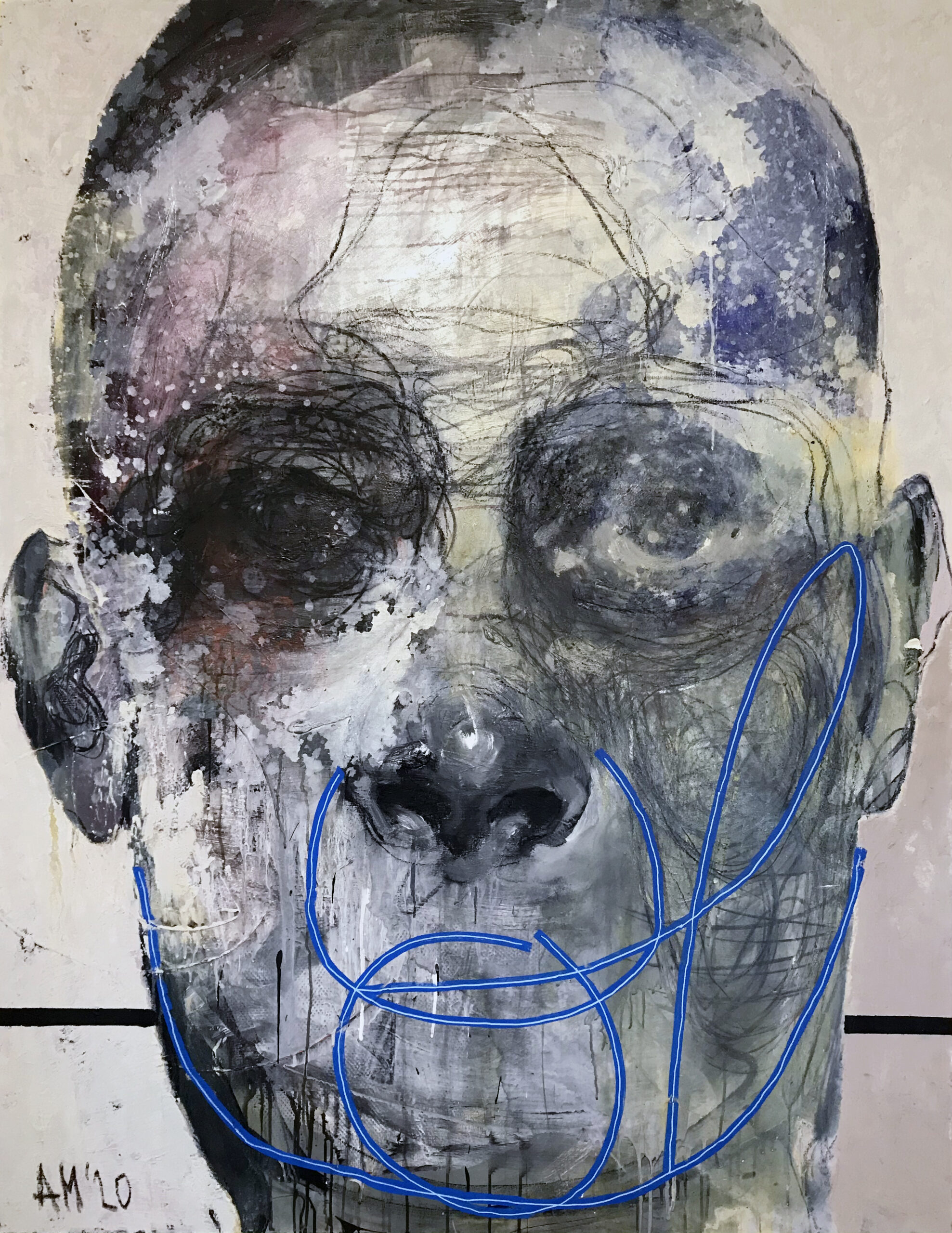 Maska czy twarz X - Aleksandra Modzelewska - ekspresyjny portret w bieli, czerni i szarości