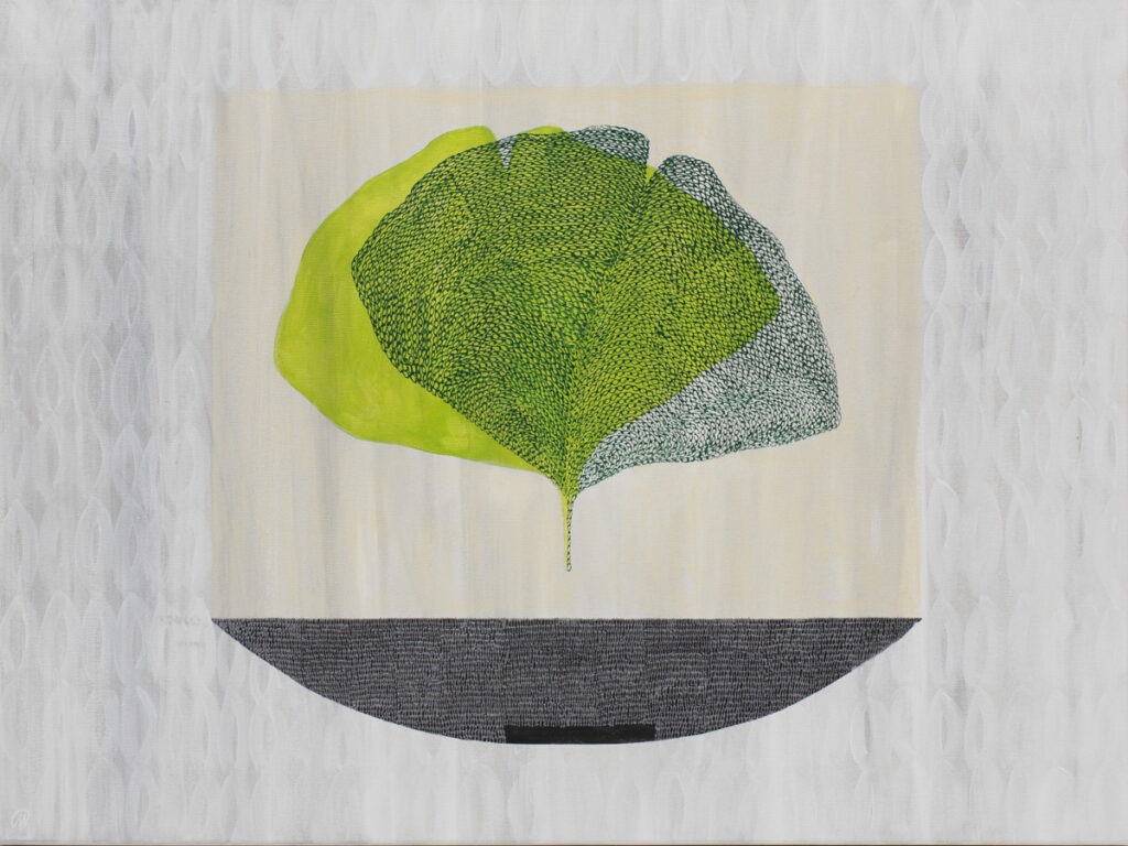 Naczynie które zakwitło (2021) - Marlena Wąsowska - dekoracyjny obraz, abstrakcja, liść