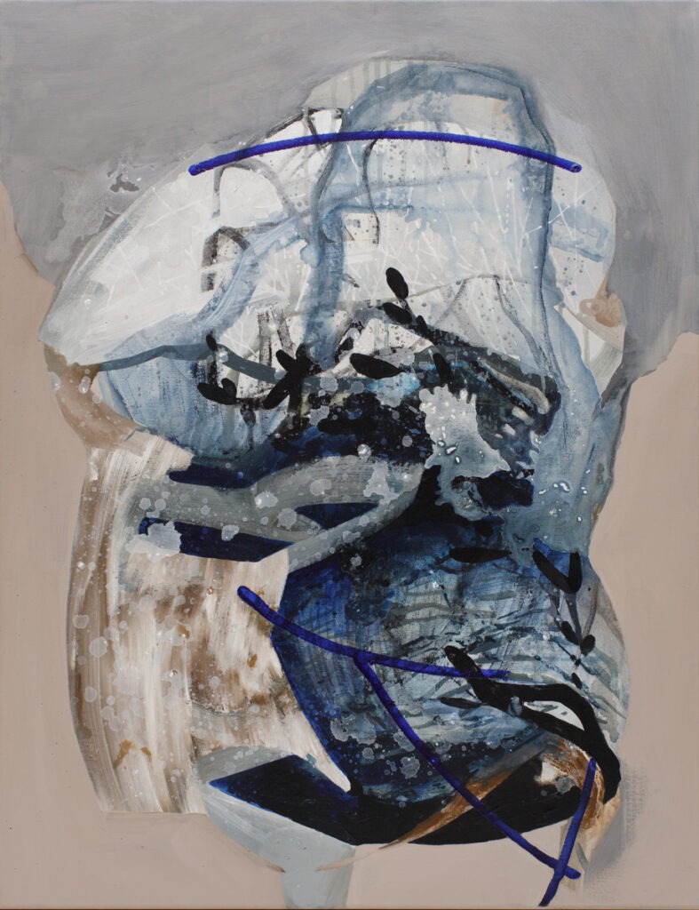 Strength and fragility - agata Czeremuszkin-Chrut ekspresyjna abstrakcja błękitna na beżowym tle