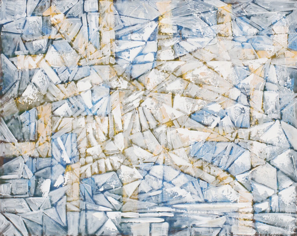 Kompozycja - Filip Łoziński - jasna abstrakcja niebiesko-biało-żółta