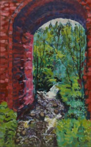 pod wiaduktem (2021) - Gabriela Paluch - strumień w lesie pod łukiem wiaduktu z czerwonej cegły