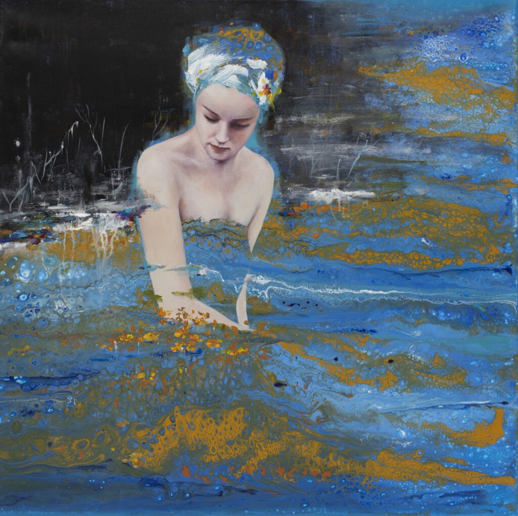 Primavera (2021) - Patrycja Kruszyńska-Mikulska - młoda kobieta w wodzie, błękit, akt