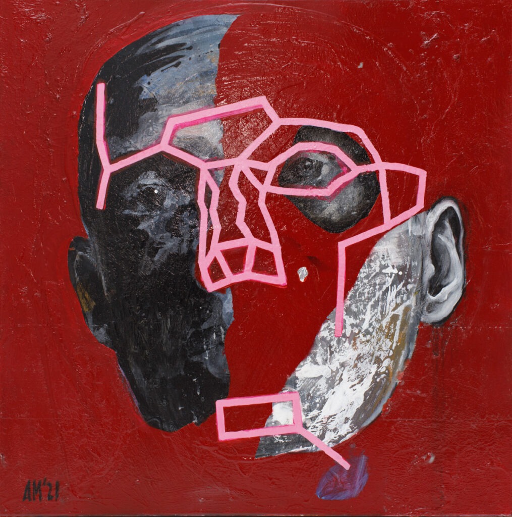 Maska czy twarz S425 (2021) - Aleksandra Modzelewska - czerwony portret, twarz, linie